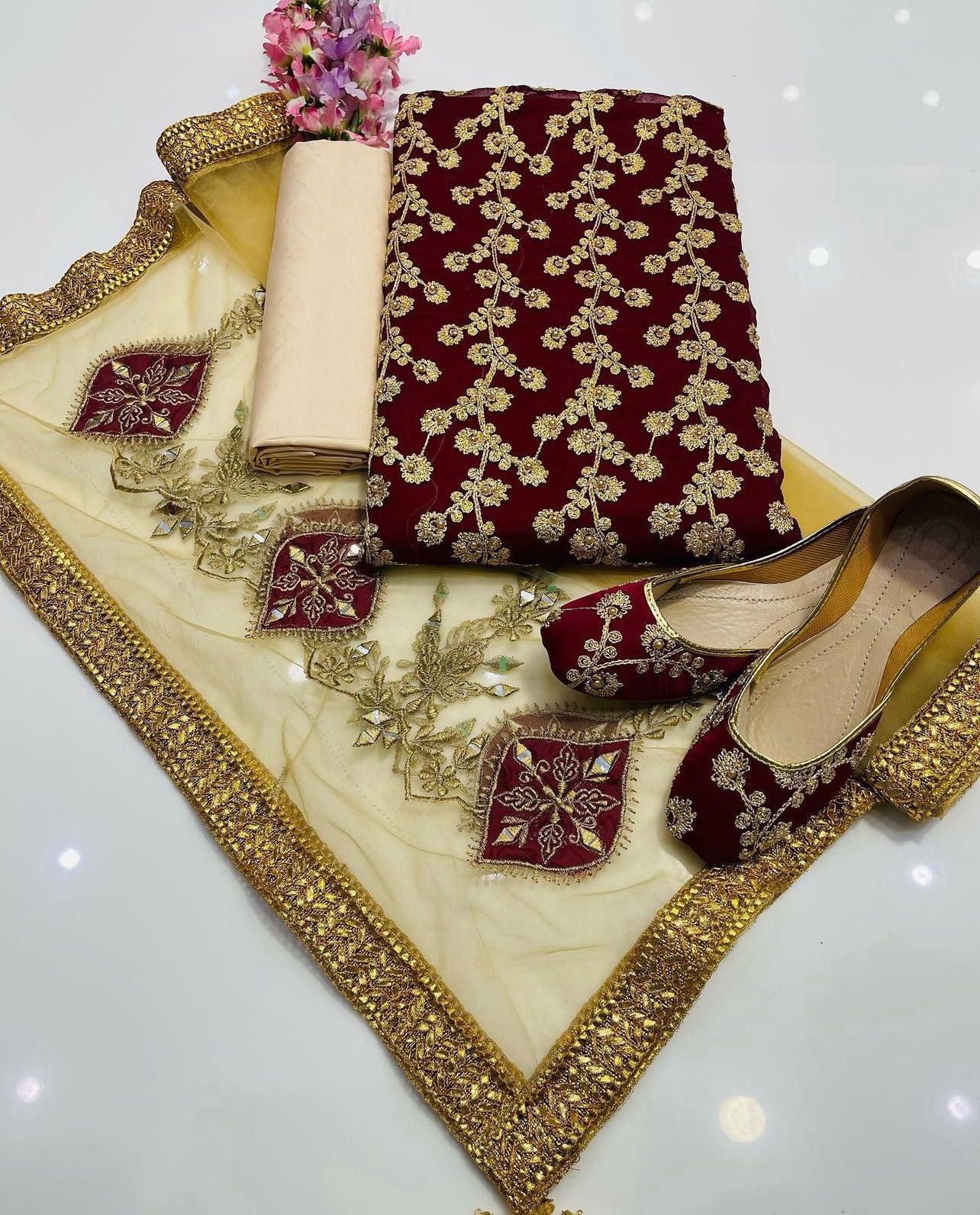 4 PC Embroidered Suit (Matching Khussa Free)