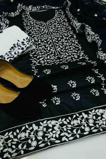 4pc Black Embroidered Dress  (Khussa Gift)