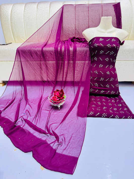 2pc Chiffon Mukesh Work(Shirt& Dupatta) Pink