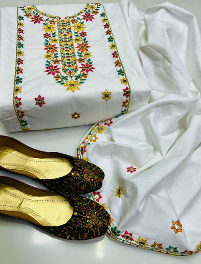 2pc Embroided Dress White Light(Shoes Gift)